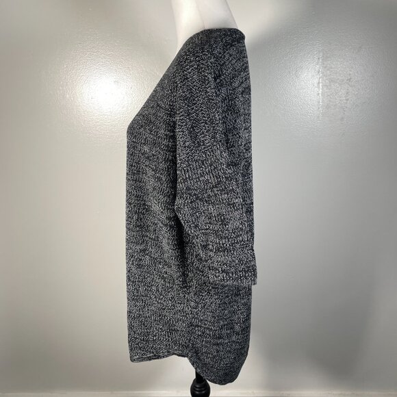 Express Black White Marled Deep V Neck Short Sleeve Pullover Sweater SP - Picture 6 of 13